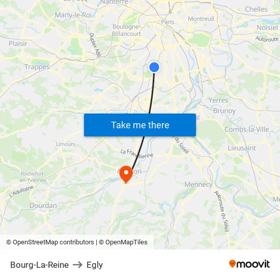 Bourg-La-Reine to Egly map