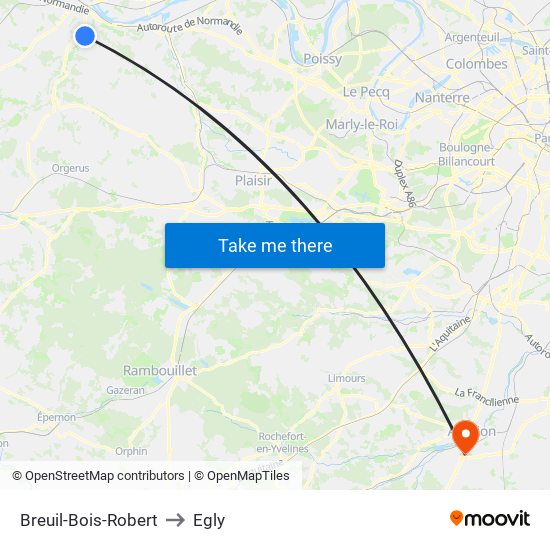 Breuil-Bois-Robert to Egly map