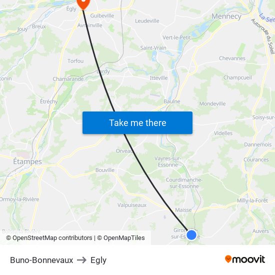 Buno-Bonnevaux to Egly map