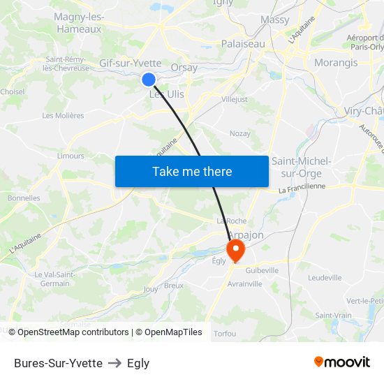 Bures-Sur-Yvette to Egly map