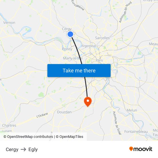 Cergy to Egly map