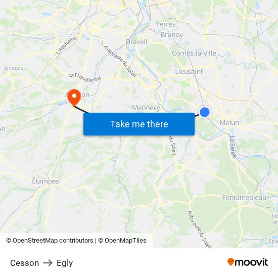 Cesson to Egly map