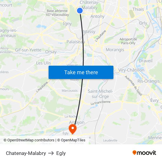 Chatenay-Malabry to Egly map