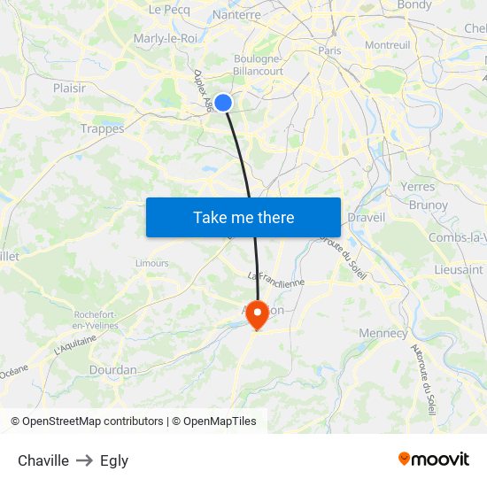 Chaville to Egly map