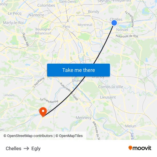 Chelles to Egly map