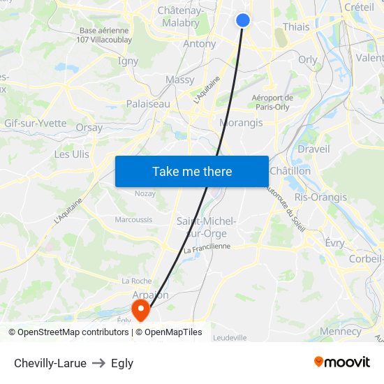Chevilly-Larue to Egly map