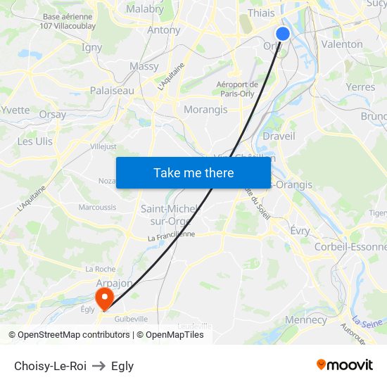 Choisy-Le-Roi to Egly map