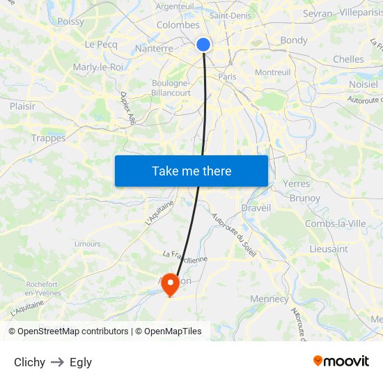 Clichy to Egly map