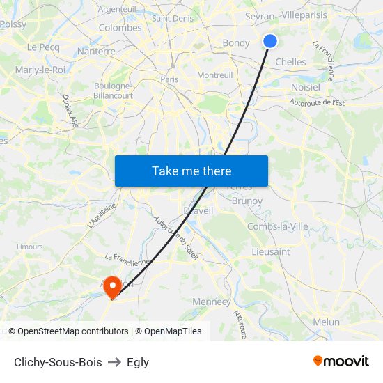 Clichy-Sous-Bois to Egly map