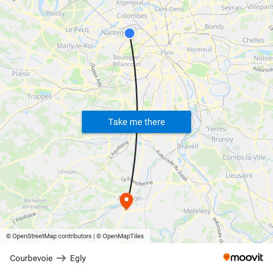 Courbevoie to Egly map