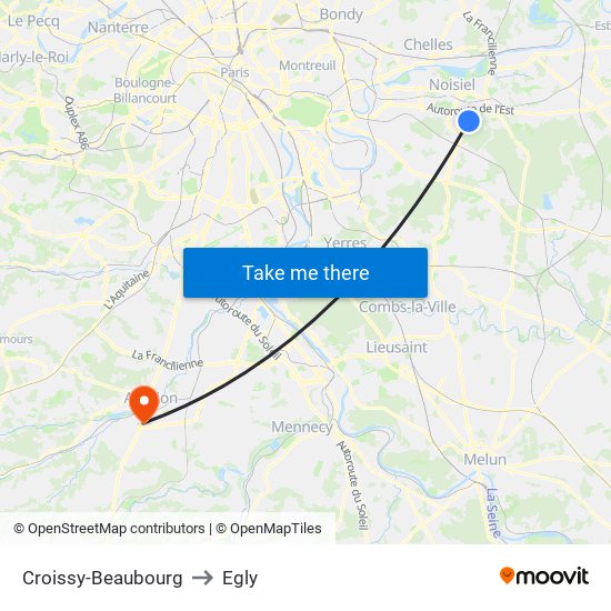 Croissy-Beaubourg to Egly map