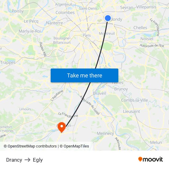 Drancy to Egly map