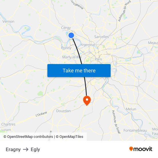 Eragny to Egly map