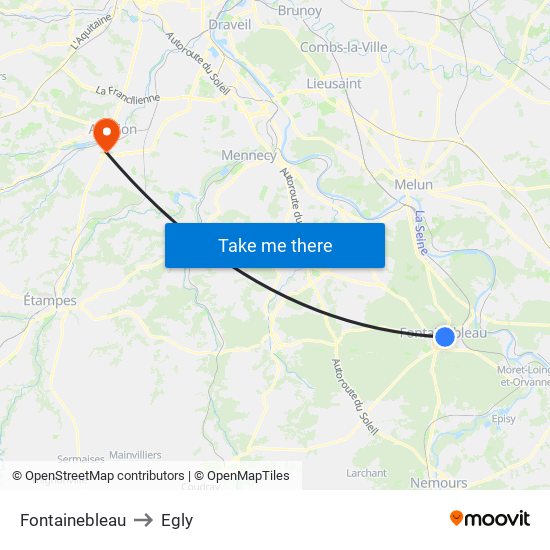 Fontainebleau to Egly map