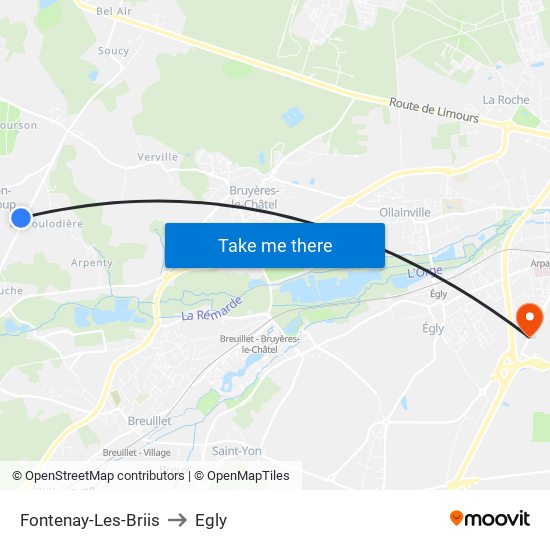 Fontenay-Les-Briis to Egly map