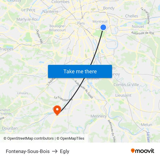 Fontenay-Sous-Bois to Egly map
