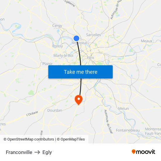 Franconville to Egly map