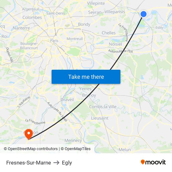 Fresnes-Sur-Marne to Egly map