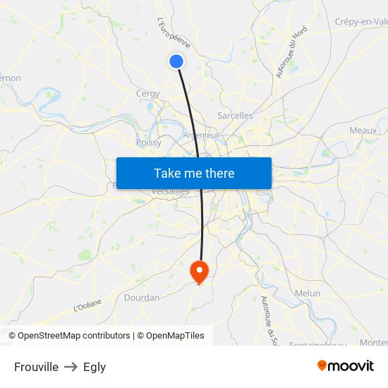 Frouville to Egly map