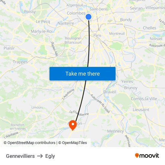 Gennevilliers to Egly map