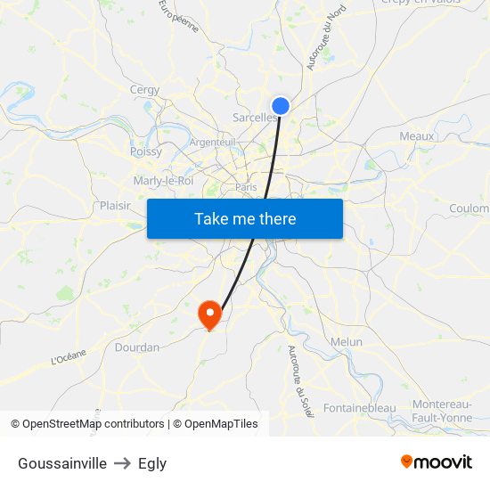 Goussainville to Egly map