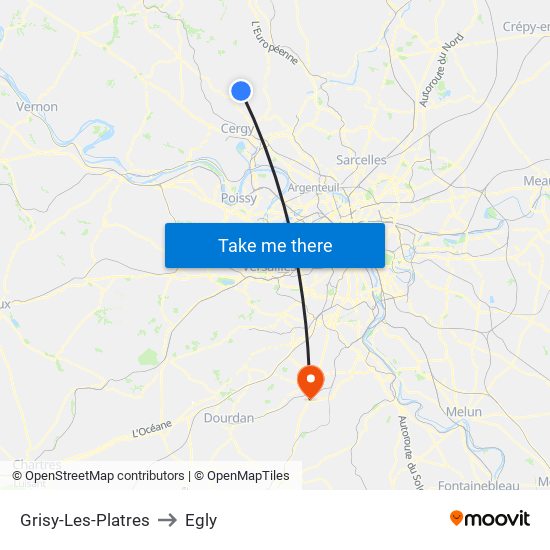 Grisy-Les-Platres to Egly map