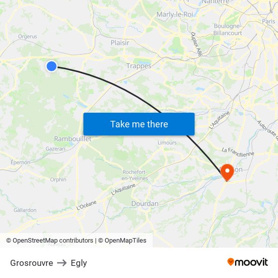 Grosrouvre to Egly map