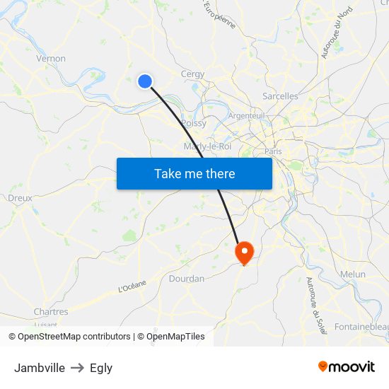 Jambville to Egly map