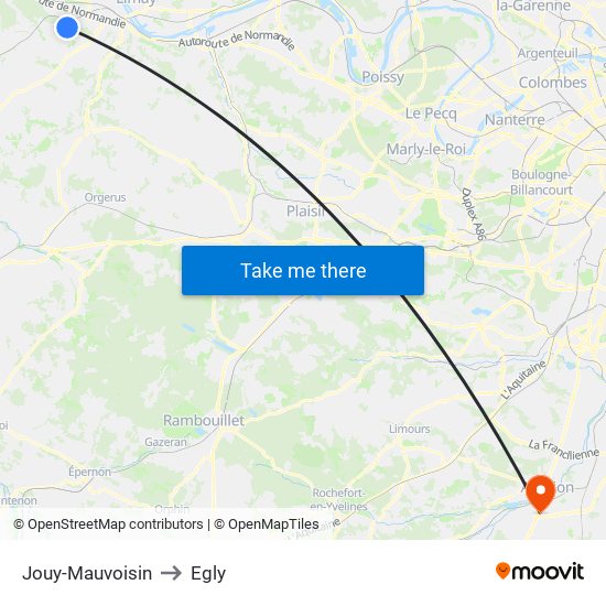 Jouy-Mauvoisin to Egly map