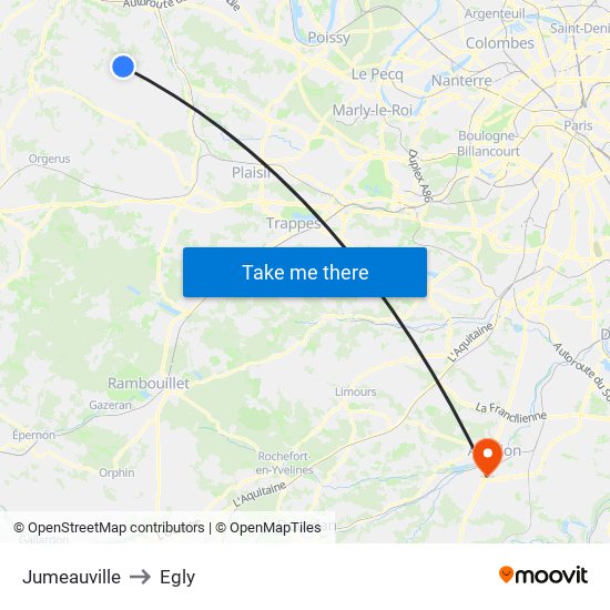 Jumeauville to Egly map