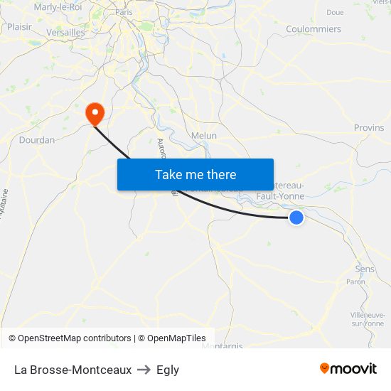 La Brosse-Montceaux to Egly map