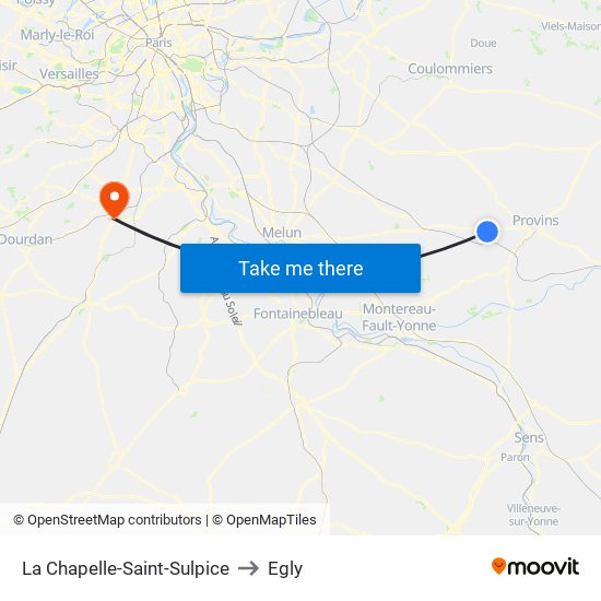 La Chapelle-Saint-Sulpice to Egly map