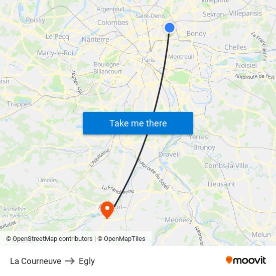 La Courneuve to Egly map