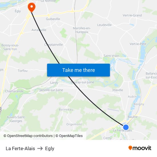 La Ferte-Alais to Egly map