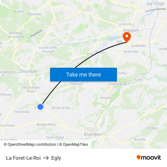 La Foret-Le-Roi to Egly map