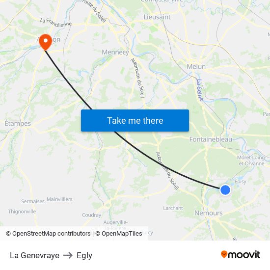 La Genevraye to Egly map