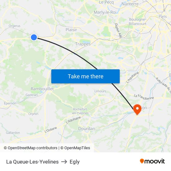 La Queue-Les-Yvelines to Egly map
