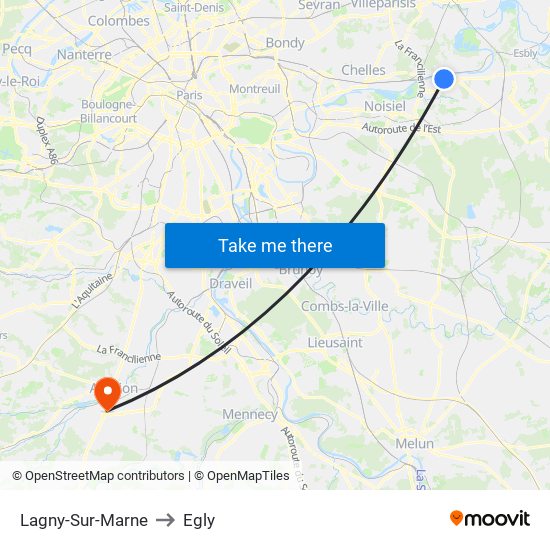 Lagny-Sur-Marne to Egly map
