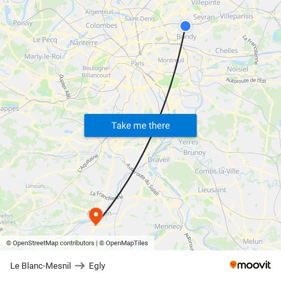 Le Blanc-Mesnil to Egly map