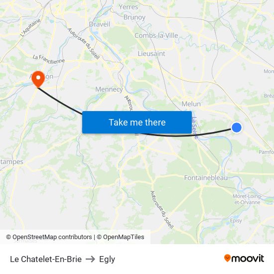 Le Chatelet-En-Brie to Egly map
