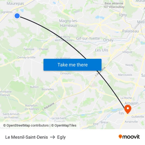 Le Mesnil-Saint-Denis to Egly map