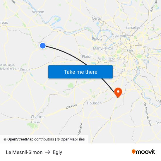 Le Mesnil-Simon to Egly map