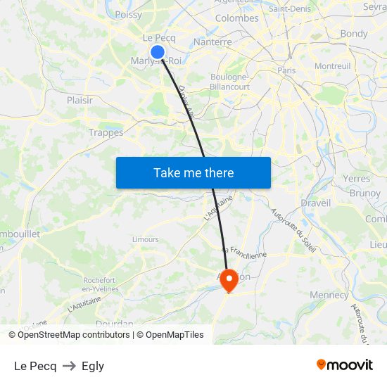 Le Pecq to Egly map