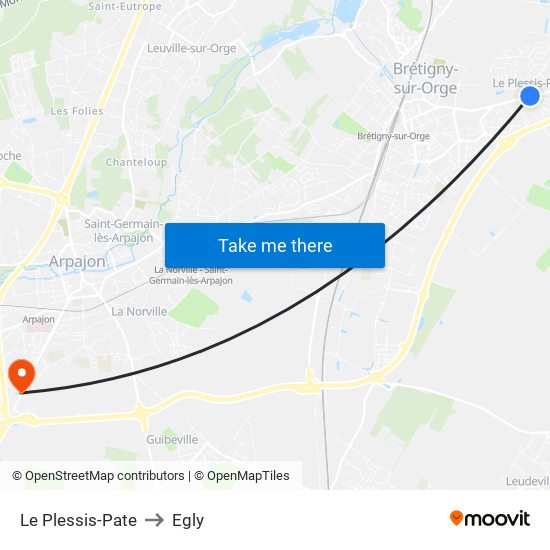 Le Plessis-Pate to Egly map