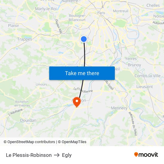 Le Plessis-Robinson to Egly map