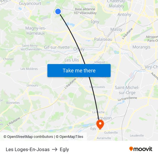Les Loges-En-Josas to Egly map