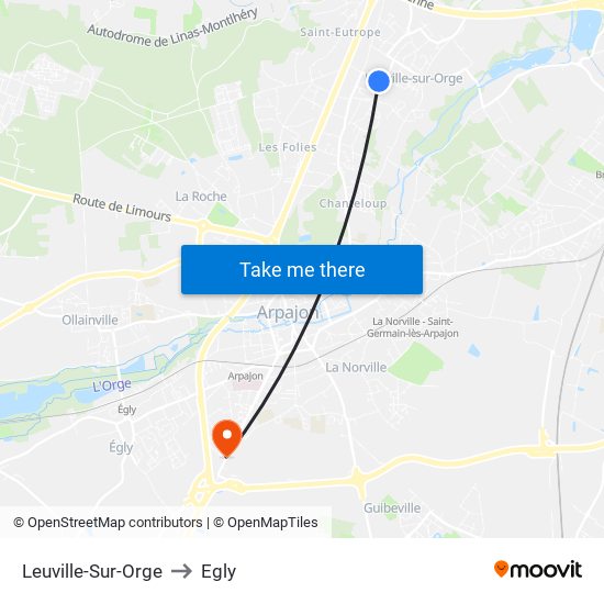 Leuville-Sur-Orge to Egly map