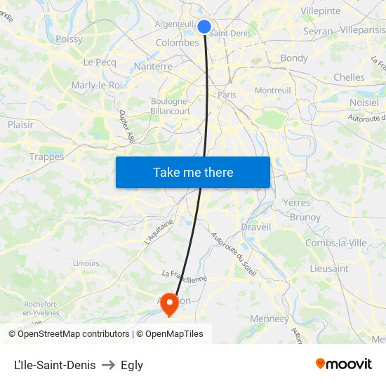 L'Ile-Saint-Denis to Egly map