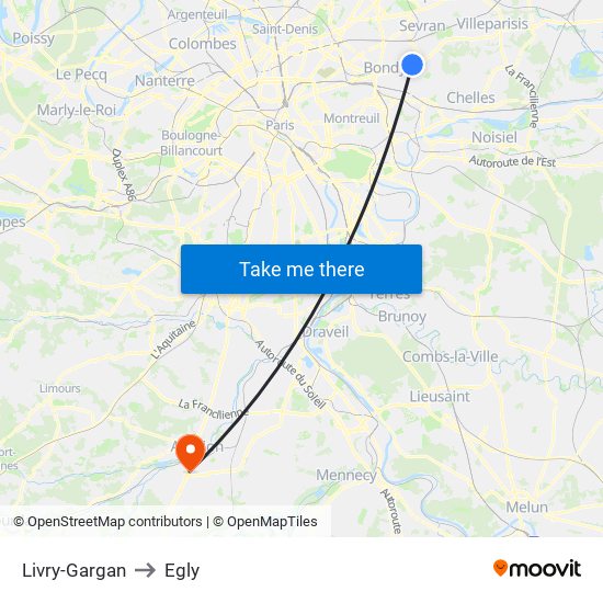 Livry-Gargan to Egly map