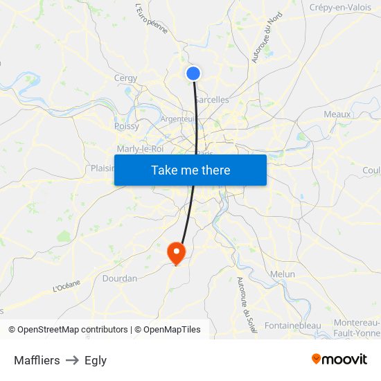 Maffliers to Egly map